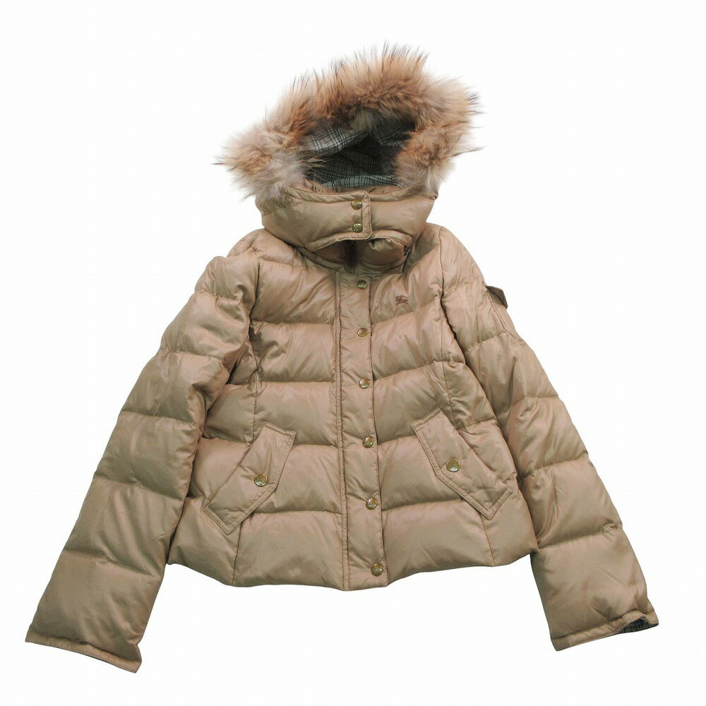BURBERRY BLUE LABEL バーバリーブルーレーベル リアルファー フード ダウンジャケット アウター 38/M ブラウン レディース 【中古】