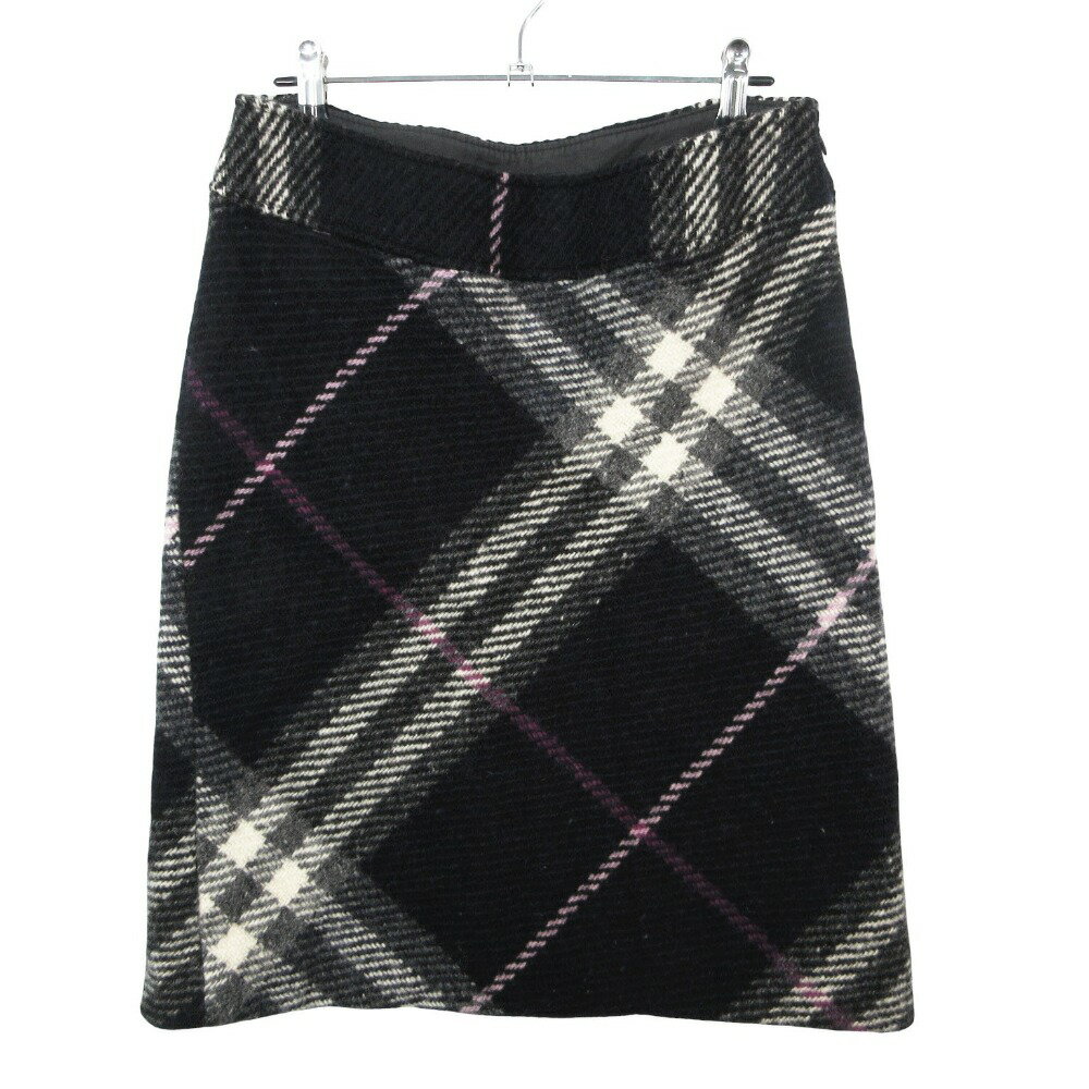 BURBERRY バーバリー ノバチェック スカート タイト ひざ丈 ウール バイアスチェック柄 40 L ブラック 黒 レディース 【中古】
