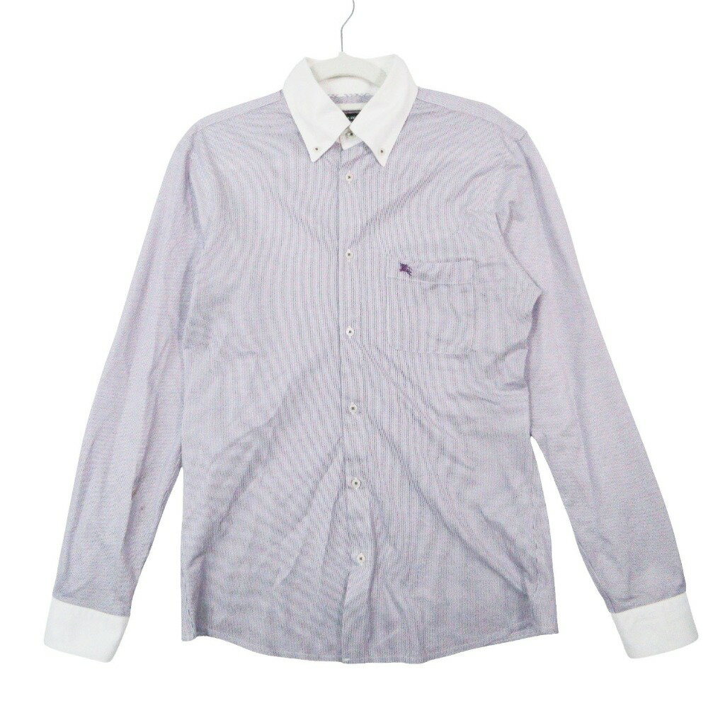 BURBERRY BLACK LABEL バーバリー ブラックレーベル ストライプ クレリック シャツ ボタンダウン 長袖 38/M 紫 メンズ 【中古】