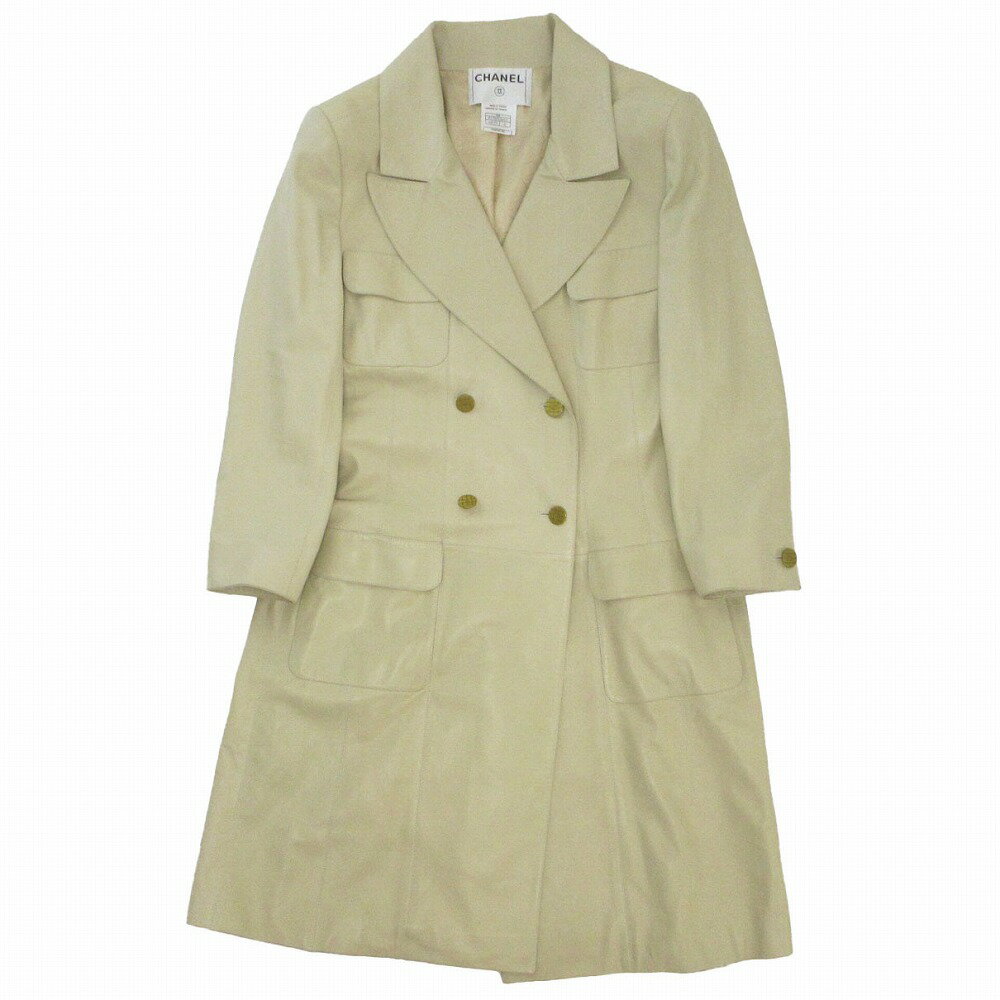 01P CHANEL シャネル p17593v00923 レザー ダブルブレスト チェスターコート ココマークロゴ金ボタン サイズ42 レディース