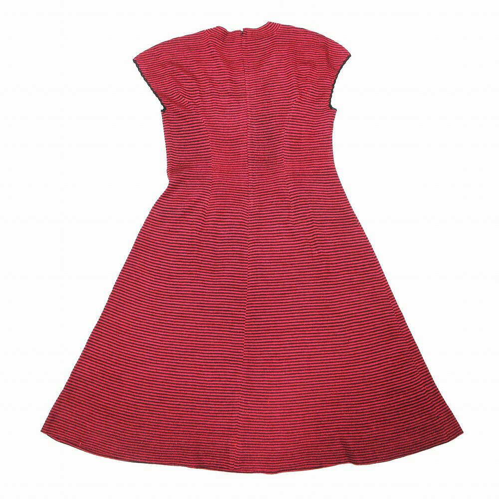 TOYOKO SAITO 斉藤都世子 トヨコサイトウ ボーダー柄 ニット ワンピース フレンチスリーブ ラメ入り 花刺繍 レディース 【中古】