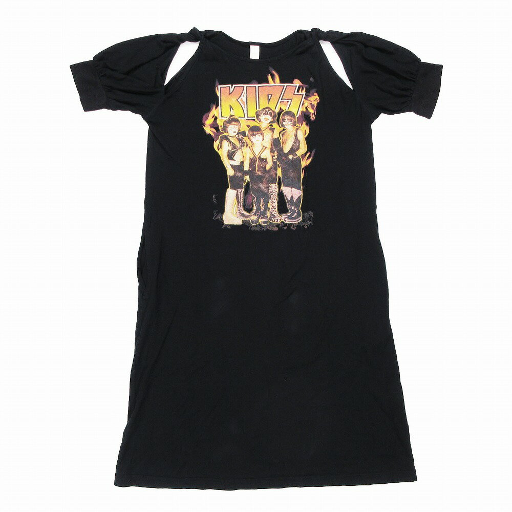 beautiful people ビューティフルピープル KIDS プリント ワンピース オープンショルダー サイズ38 M ブラック レディース 【中古】