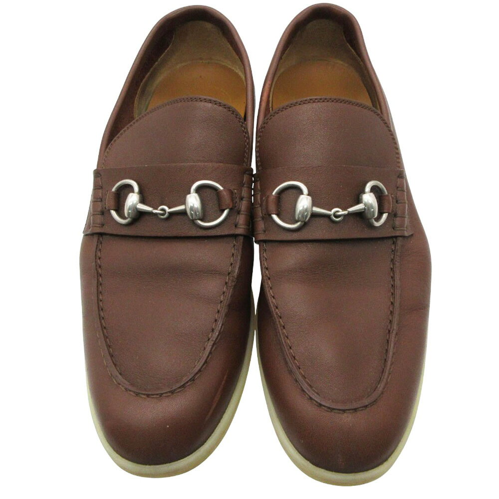Rakuten - GUCCI グッチ ホースビット レザー ローファー シューズ ラバーソール 靴 782672 イタリア製 6 25cm ブラウン 茶色 メンズ 【中古】