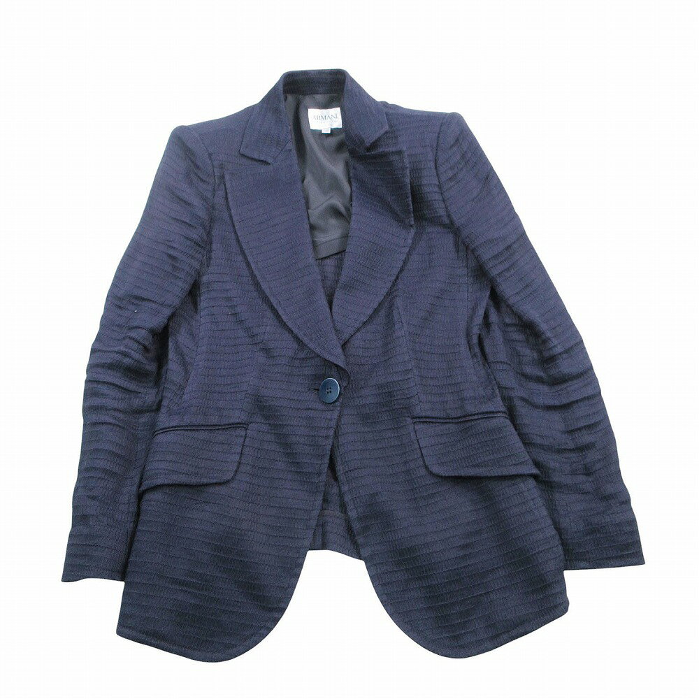 乐天商城 - ARMANI COLLEZIONI アルマーニコレツォーニ ジャガード テーラードジャケット ダークネイビー サイズ42 L レディース 【中古】