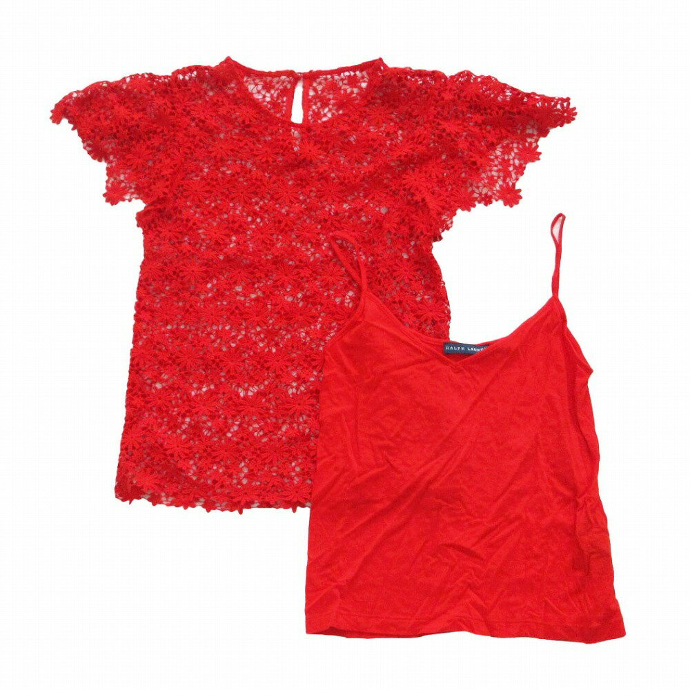 乐天商城 - RALPH LAUREN ラルフローレン フラワーレース Tシャツ カットソー 半袖 トップス プルオーバー レッド XS レディース 【中古】