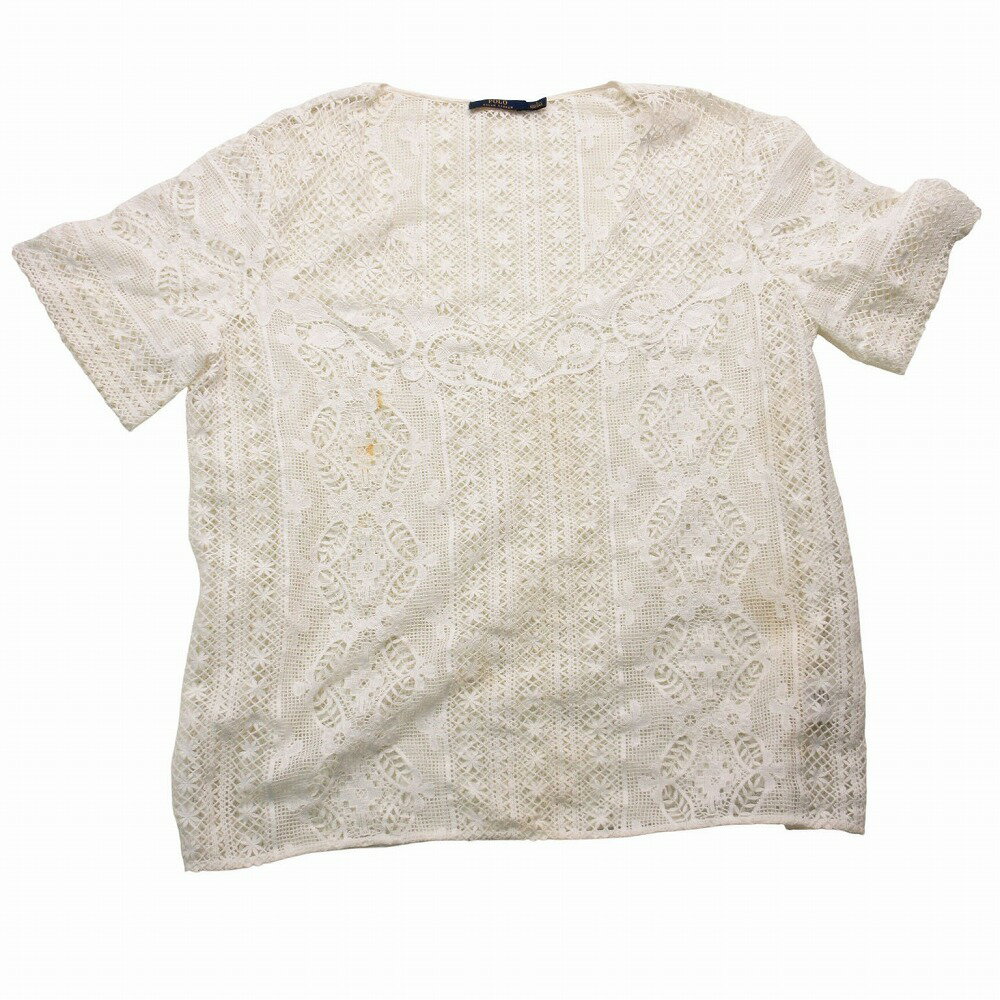 Rakuten - POLO RALPH LAUREN ポロラルフローレン 総レース vネック トップス プルオーバー 半袖 ホワイト サイズS レディース 【中古】