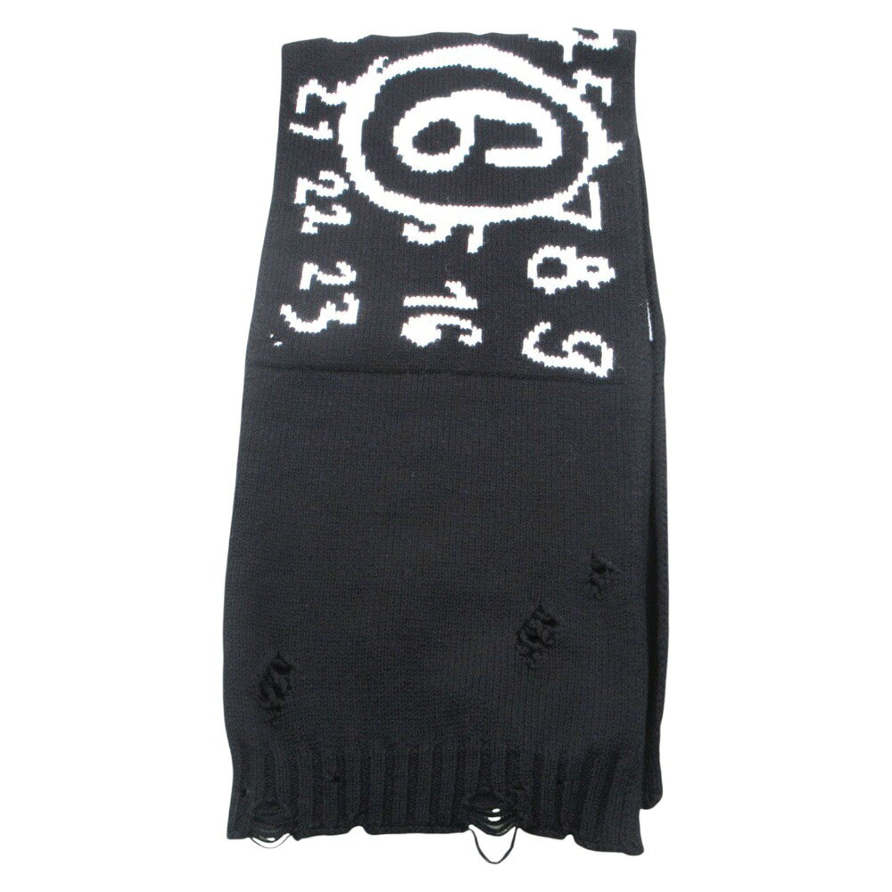 Rakuten - 24aw MM6 Maison Margiela エムエムシックス メゾン マルジェラ マフラー ストール ナンバリング ロゴ ダメージ加工 黒×白 【中古】