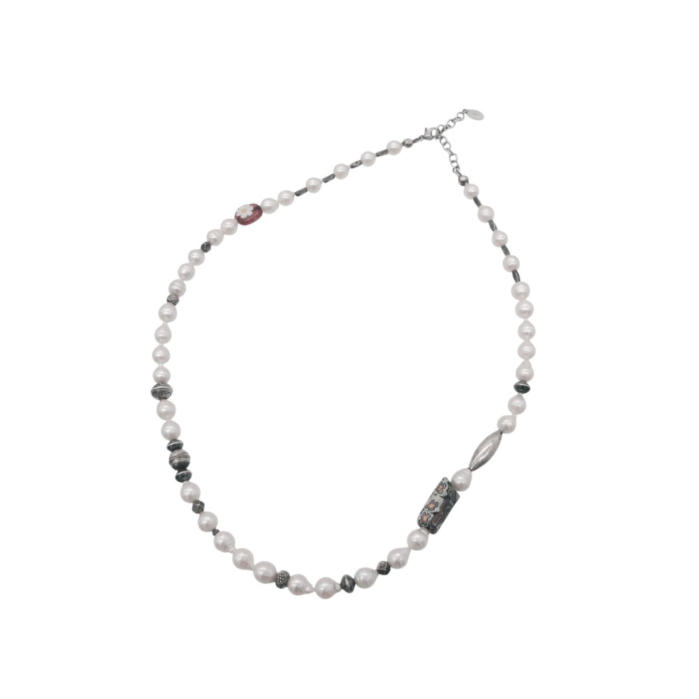 Rakuten - UR JEWELRY ユーアールジュエリー フラワー ロゴ 花 パール ネックレス ホワイト シルバー レディース 【中古】