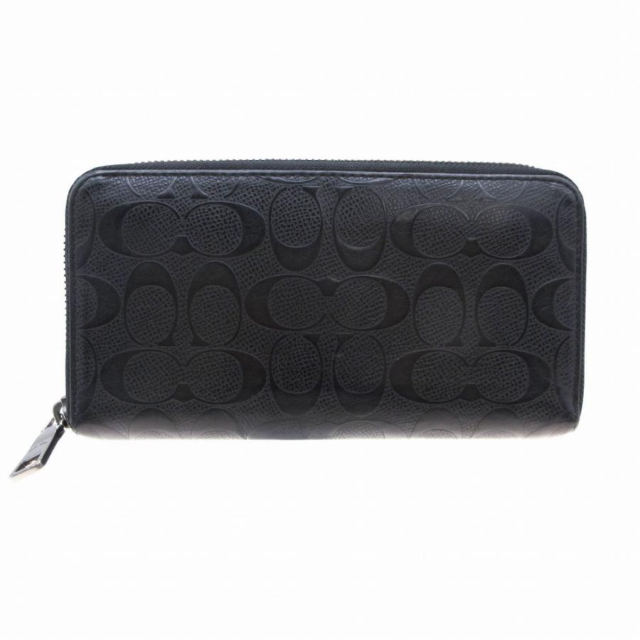 COACH コーチ 長財布 ウォレット レザー シグネチャー クロスグレーン アコーディオン ブラック メンズ 【中古】