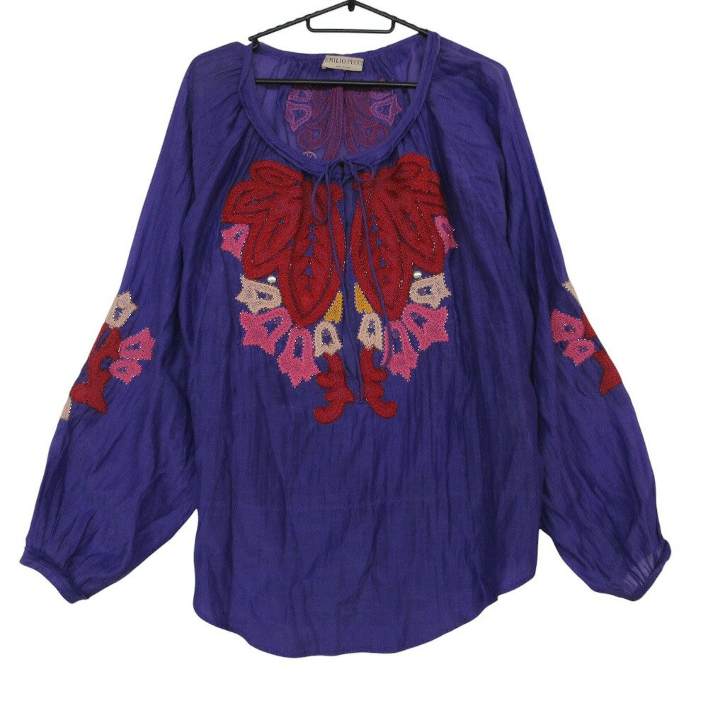 Emilio Pucci エミリオ・プッチ チュニック ブラウス トップス 長袖 レース刺繡 パープル 40【M】 レディース 【中古】