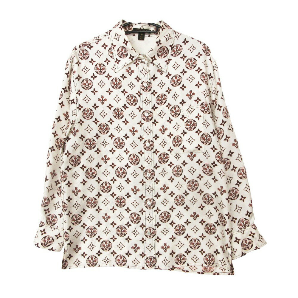 Rakuten - LOUIS VUITTON ルイ・ヴィトン 長袖シャツ モノグラム総柄 シルク トップス ホワイト 40【M】 レディース 【中古】