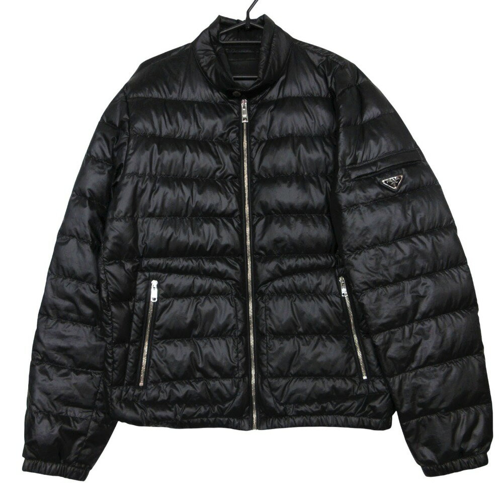 PRADA フード付きライダースダウンジャケット プラダ国内正規品　ブラック PRADA（プラダ） 国内正規/ 13AW レザー/ナイロン切替 ライダース