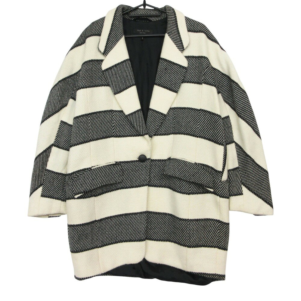 Rakuten - 美品 rag & bone ラグアンドボーン USA製 コート 1B テーラード ジャケット ボーダー柄 ウール ブラック XS レディース 【中古】