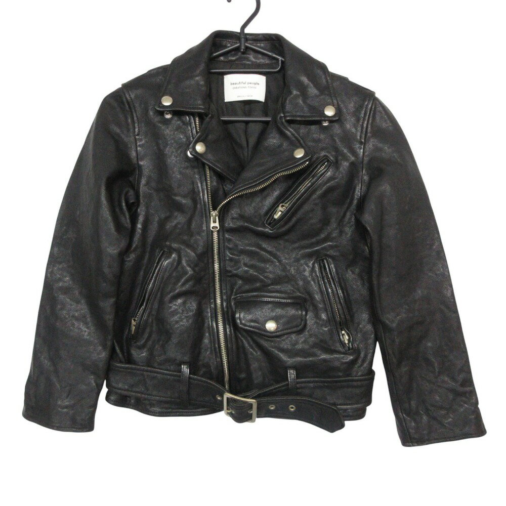 乐天商城 - 美品 beautiful people ビューティフルピープル ライダースジャケット shrink leather riders jacket レザーライダースジャケット アウター ブラック 130【XS】 レディース 【中古】