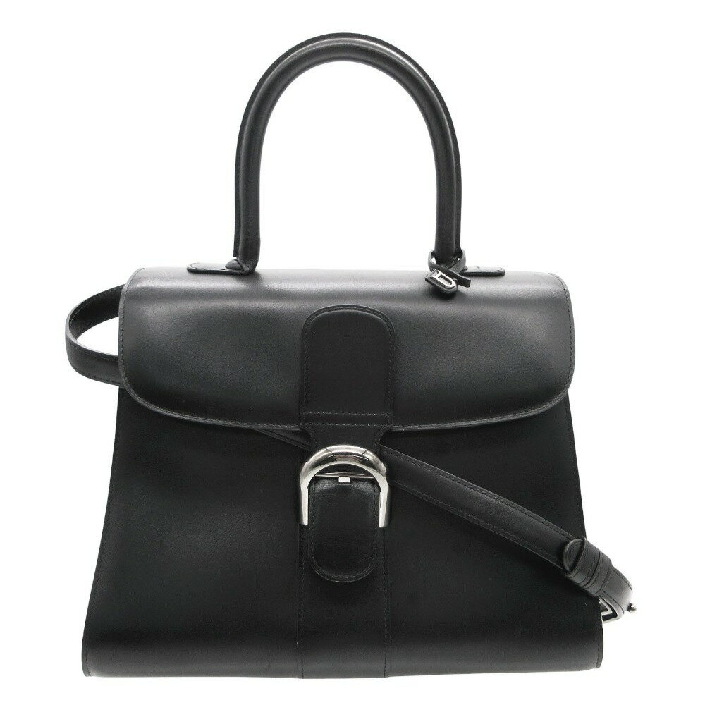 VANESSA BRUNO - DELVAUX デルヴォー ハンドバッグ Brillant ブリヨン MM ボックスカーフ 2WAY ショルダーバッグ レザー シルバー金具 ブラック レディース 【中古】