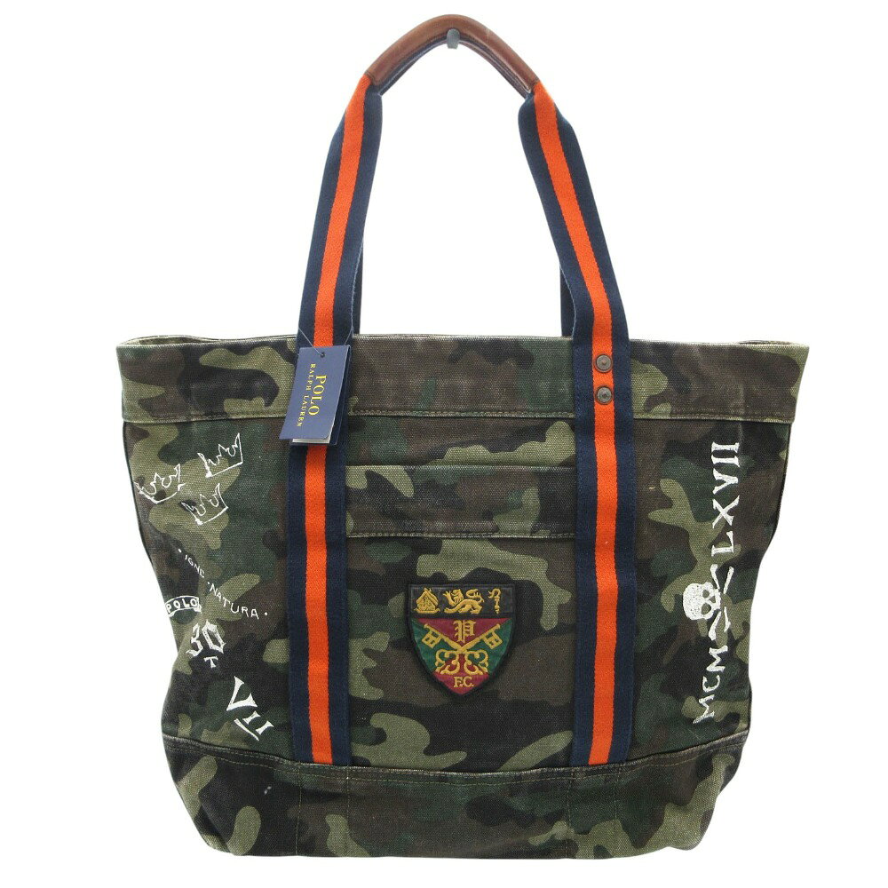 美品 POLO RALPH LAUREN ポロ ラルフローレン トートバッグ F CLASSICS スカルワッペン カモフラージュ柄 キャンバス カモフラージュ メンズ 【中古】