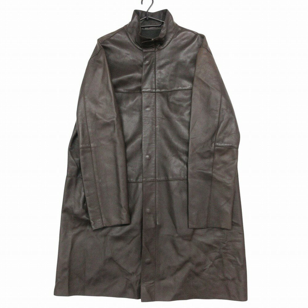 Jacket - ARMANI COLLEZIONI アルマーニコレッツォーニ コート ラムレザー ジップアップ スタンドカラー コート ロング丈 ブラウン 50【L】 メンズ 【中古】