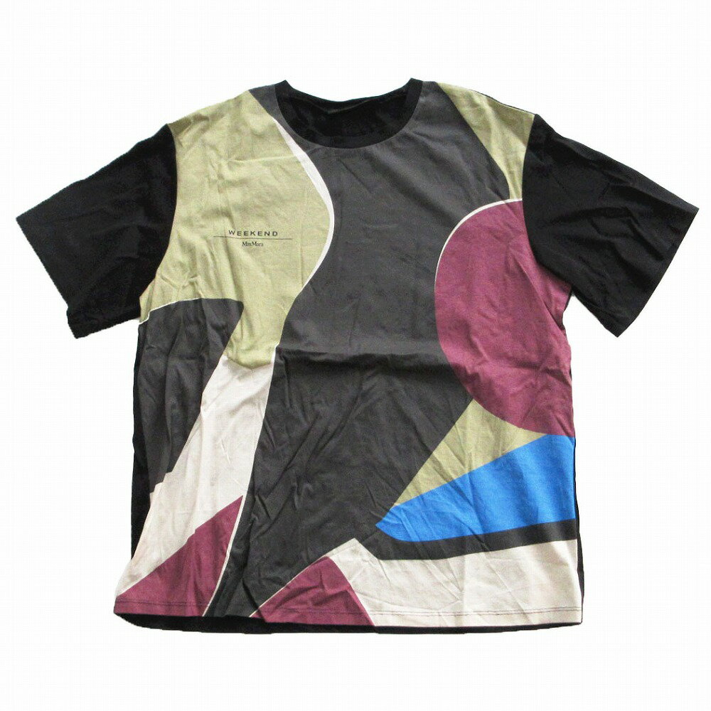 Rakuten - MAX MARA マックスマーラ WEEKEND 半袖Tシャツ グラフィック プリント クルーネック ストレッチ ジャージー カットソー ブラック M レディース 【中古】
