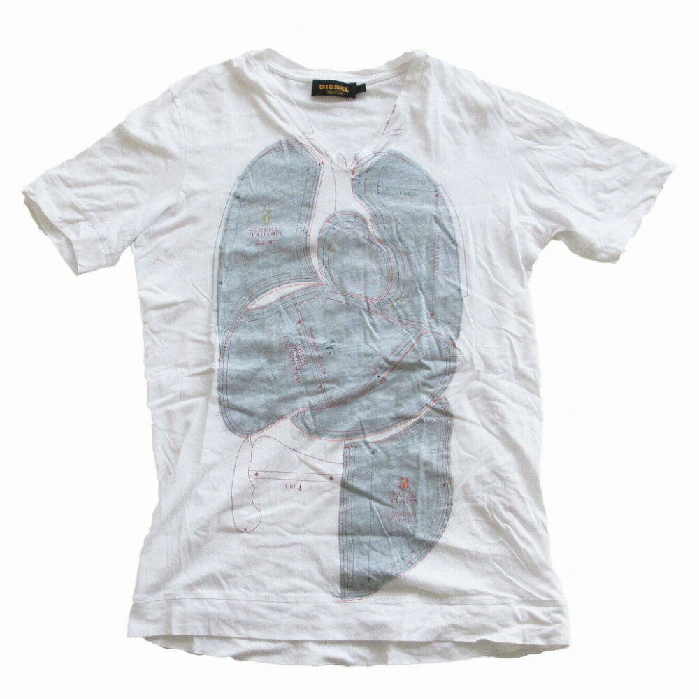 Rakuten - DIESEL ディーゼル 半袖Tシャツ プリント グラフィック Vネック プルオーバー カットソー ホワイト S メンズ レディース 【中古】
