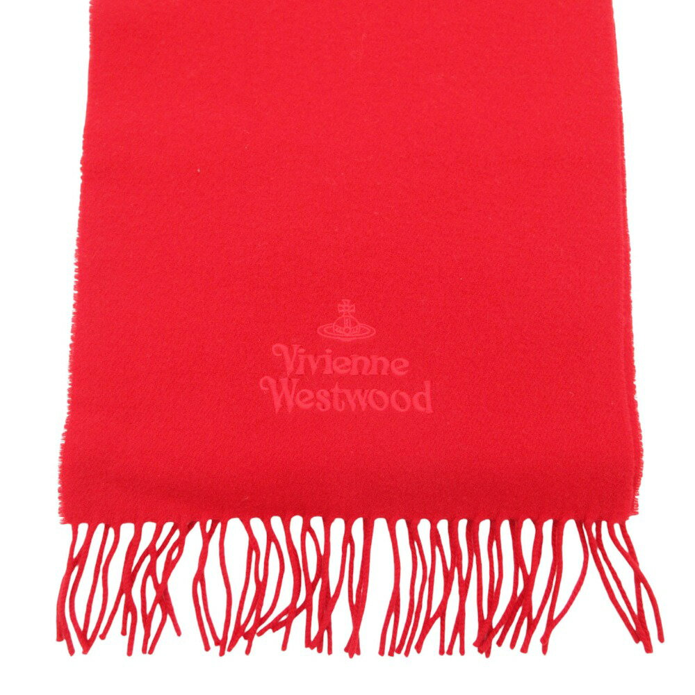 Rakuten - Vivienne Westwood ヴィヴィアンウエストウッド マフラー ロゴ刺繡 ウール フリンジ付 160×30cm レッド メンズ レディース 【中古】