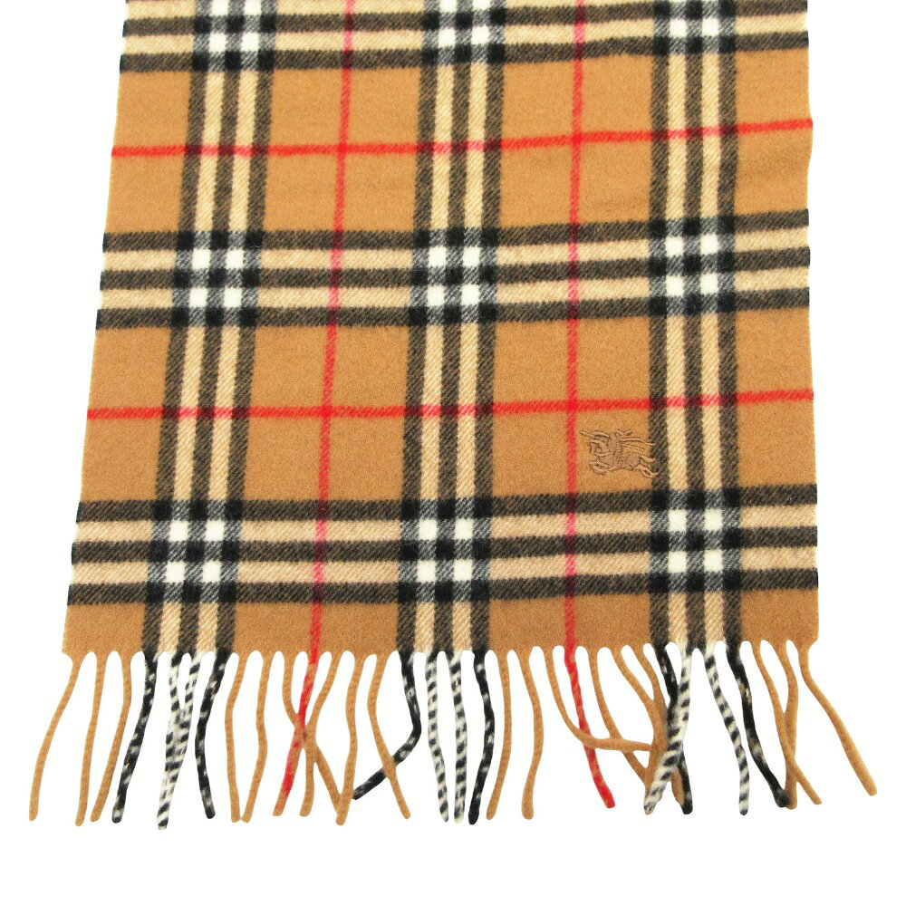 BURBERRY バーバリー ロンドン マフラー ノバチェック柄 ラムウール100% ホースロゴ刺繡 160×30cm ベージュ メンズ レディース 【中古】