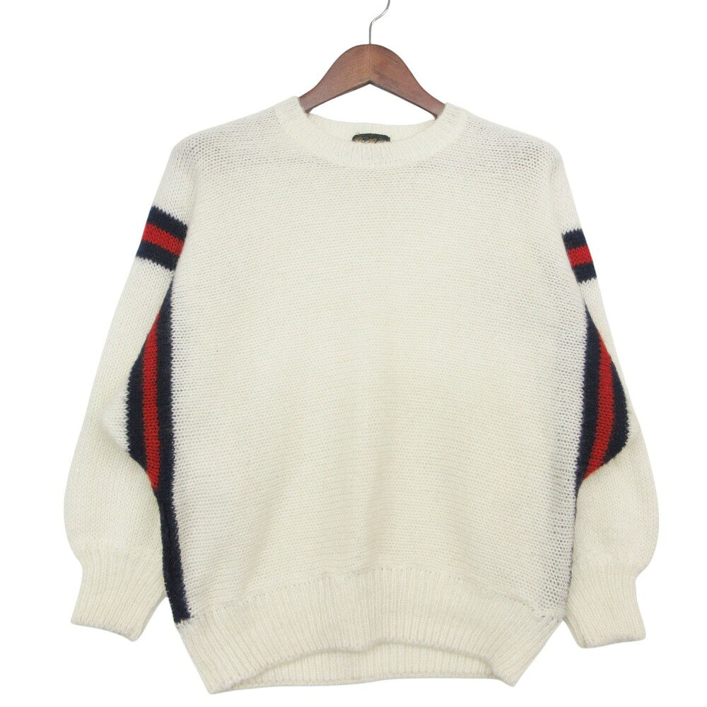 80's ヴィンテージ オールド GUCCI グッチ ニット シェリーライン ロゴ入り セーター プルオーバートップス 長袖 ホワイト メンズ レディース 【中古】