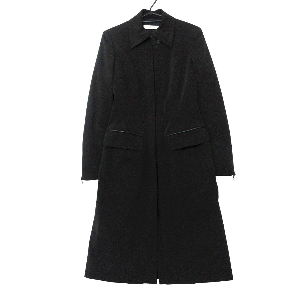 Rakuten - PRADA プラダ コート 中綿入り レザーパイピング ジップアップ ロング アウター タイトシルエット ブラック 38【S】 レディース 【中古】