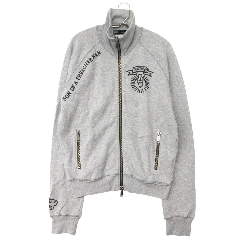 商品名 DSQUARED2 ディースクエアード ブルゾン SON OF A PREACHER MAN ロゴプリント ジップアップ コットン トラックジャケット アウター グレー メンズ 【中古】 実寸サイズ 【着丈】約61cm 【身幅】約54cm 【裄丈】約89cm 素材 【画像参照】 色 グレー / ブラック ※照明や撮影環境、お使いのモニター設定状況により 実物とお色が違って見える場合がございます。 予めご了承下さい。 状態ランク AB 状態説明 ◆外側◆ ・首回り：穴 ・袖口：小さな汚れ 上記記載のダメージ等がありますが、その他に目立ったダメージはなく、問題なくご使用いただける商品です。※あくまでも中古品ですので掲載写真や記載内容をご確認いただき、ご理解の上ご購入ください。中古品を扱っているため、元の商品のデザインや形状が全て把握できかねますので、予めご了承下さい。 付属品 付属品なし。 状態ランクについて 注意事項 ・弊社の取り扱っているすべてのお品物は顧客様からの買取・ブランド品専門の古物市場で弊社が正規品と判断したお品物になります。 ・弊社では仕入れ後の検品でも再度商品一点一点の真贋を確認し、正規品と判断したお品物ののみを取り扱っております。 ・それでも万が一、お客様が購入後に偽物と判断された場合はその理由と根拠をご提示いただければ商品代金と送料を全額ご返金致しますので安心してご購入下さい。 ・付属品は写真に写っているものが全てになります。画像は実物を撮影していますのでご安心ください。 ・商品画像はできる限り現品を再現するように心がけておりますが、ご利用のモニターにより実物と多少異なる場合がございます。 ・他サイトにて販売している商品です。多少のお時間差にて欠品になることもございます。予めご了承頂ますようお願い致します。 ・古着に関して、商品チェックは行っておりますが、記載以外に細かい汚れやダメージ等がある場合もございます。特に中古衣類は見る方によって状態の価値観が異なりますので、トラブルを避けるため、神経質な方や完璧な商品を求められる方はご注文をお控えくださいますようお願い申し上げます。 ・本商品は商品登録後、畳んだ状態で袋に入れて保管しています。 ・保管期間によってはシワや型崩れが発生する可能性がございますので、ご了承ください。 ・弊社及び提携先の倉庫の営業日は平日のみになります。 ・土日祝についてはご質問やご相談を頂いても対応できない場合がございますので、ご了承ください。 発送について ・ストア休業日の注文は翌1〜2営業日に発送。 商品についての質問 ・こちらの商品は倉庫にて保管しております。ご質問を頂いた際、お時間をいただく場合がございますのでご了承ください。