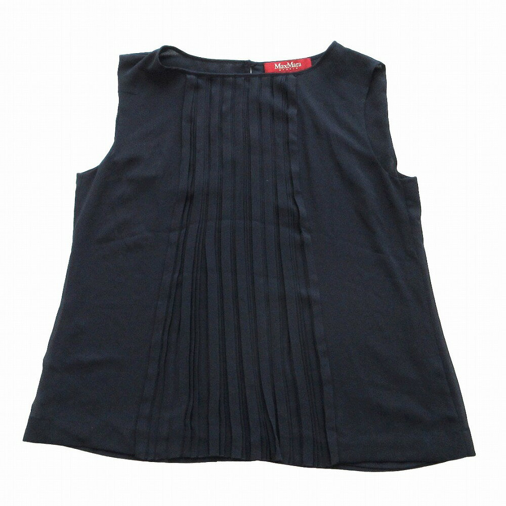 Rakuten - MAX MARA マックスマーラ STUDUO ブラウス プリーツ ノースリーブ プルオーバー シアー素材 カットソー ネイビー 38【M】 レディース 【中古】