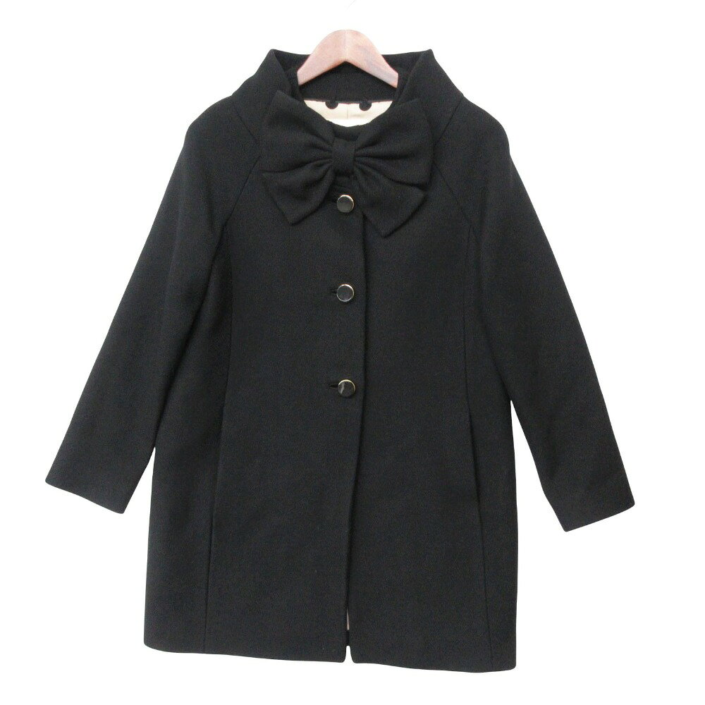Kate Spade ケイトスペード ノーカラージャケット コート リボン ウール NJMU4055 アウター ブラック 4【M】 レディース 【中古】