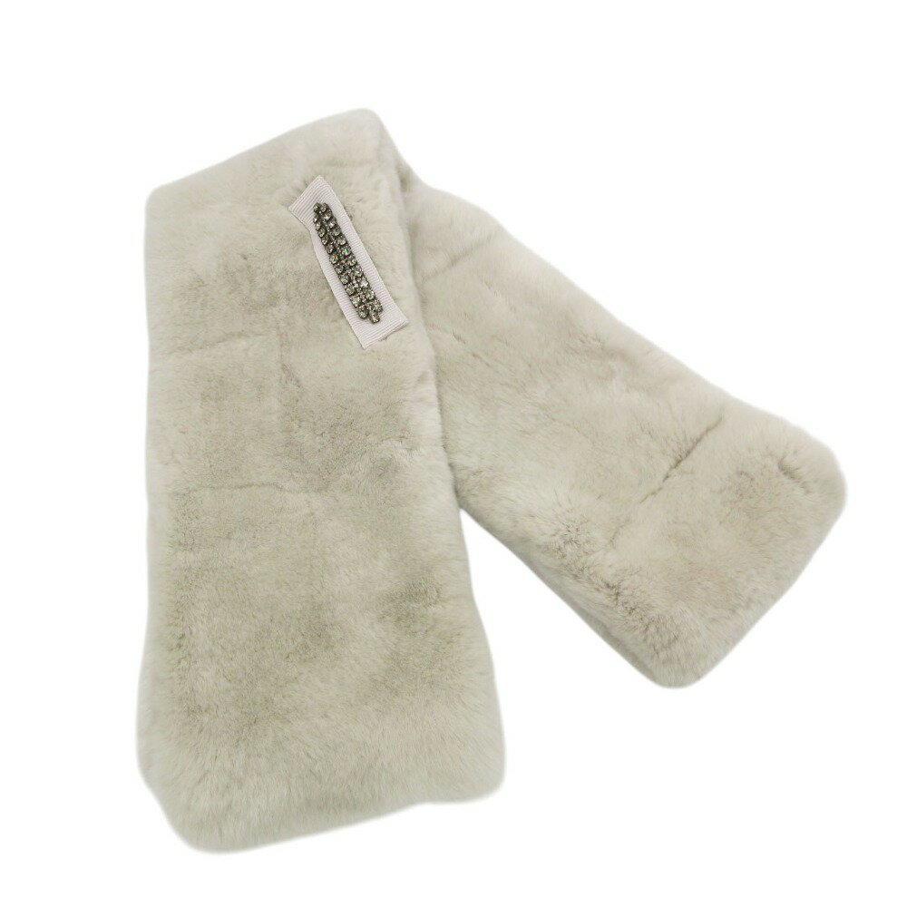 美品 MAX MARA マックスマーラ マフラー ラパン ファー ストール ティペット ビジュー イタリア製 ライトグレー レディース 【中古】