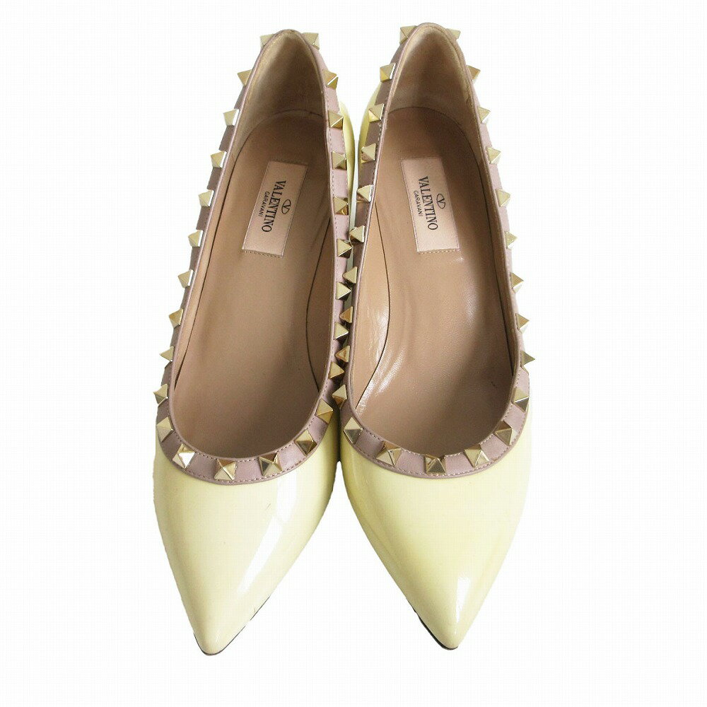 Valentino Garavani ヴァレンティノ・ガラヴァーニ パンプス ロックスタッズ パテントレザー ウェッジソール ポインテッドトゥ クリーム 37 （24cm） レディース 【中古】