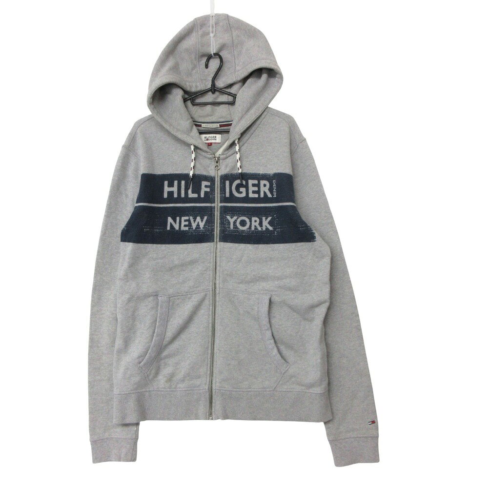 樂天商城 - TOMMY HILFIGER トミーヒルフィガー DENIM パーカー ジップアップ ロゴ スウェット フーディ グレー L メンズ 【中古】