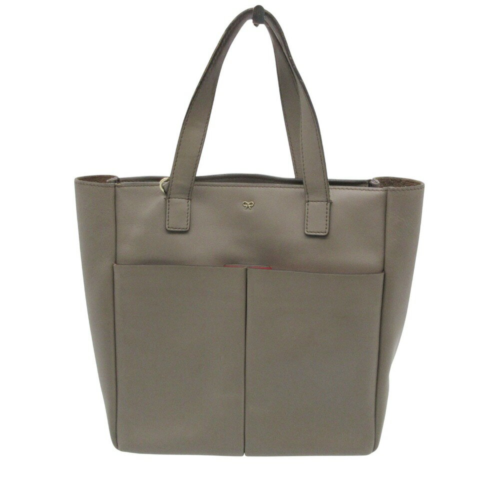 Anya Hindmarch - Anya Hindmarch アニヤ・ハインドマーチ トートバッグ ワンポイントロゴ レザー ハンドバッグ ベージュ レディース 【中古】