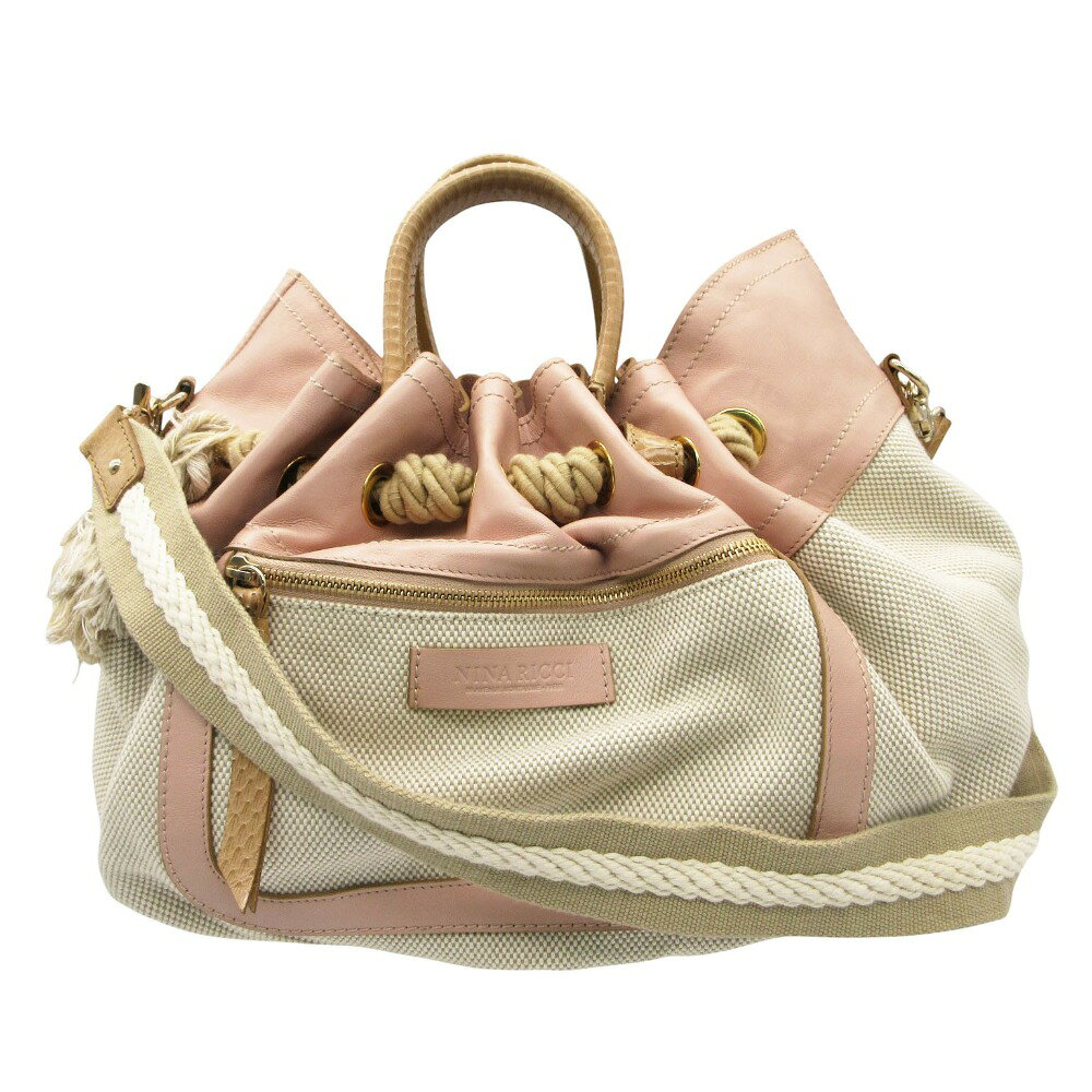 Rakuten - 美品 NINA RICCI ニナリッチ ショルダーバッグ ハンドバッグ キャンバス×レザー カバン 鞄 ピンクベージュ レディース 【中古】