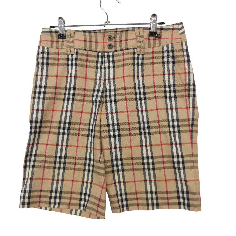 BURBERRY BLUE LABEL バーバリーブルーレーベル パンツ ノバチェック ロゴ 刺繡 ショート ボトムス ベージュ 38【M】 メンズ 【中古】