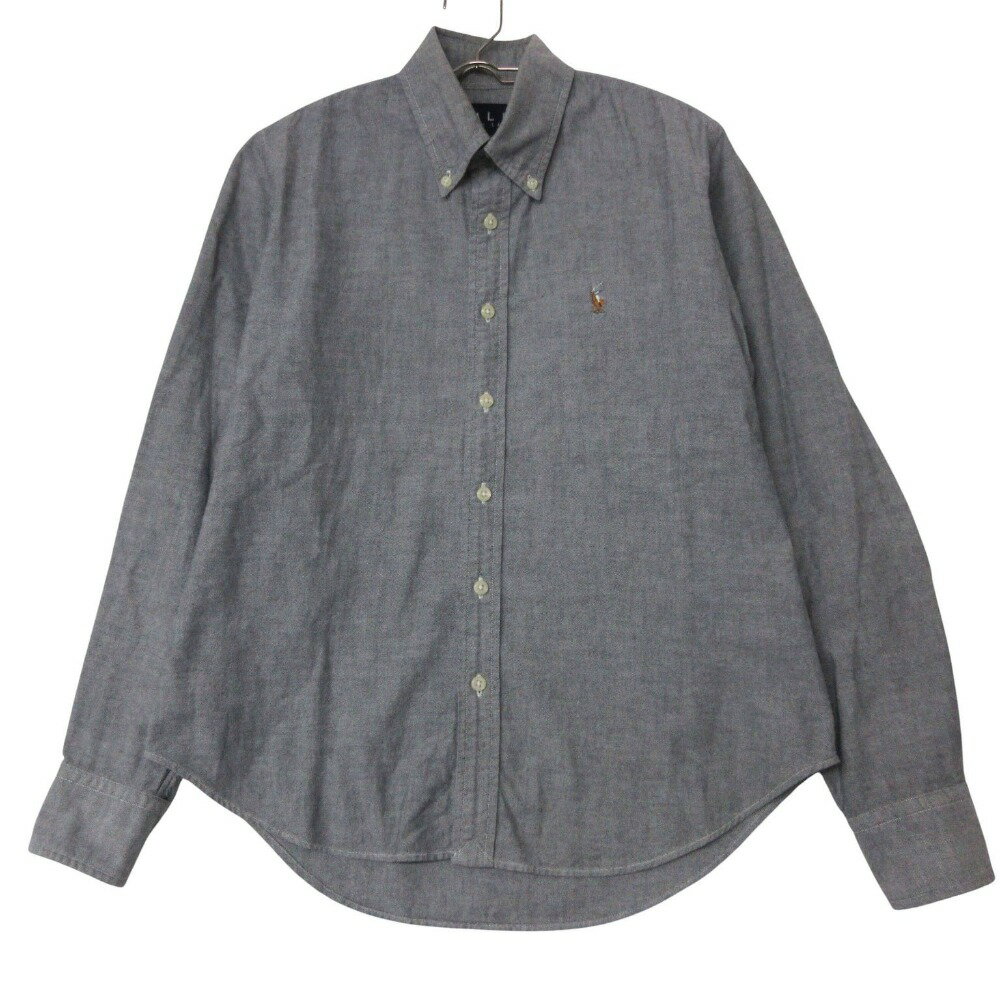 Rakuten - 90s 00s RALPH LAUREN ラルフローレン 長袖シャツ オックスフォード ボタンダウン シャンブレー ポニー ロゴ 刺繍 ネイビー 9 レディース 【中古】