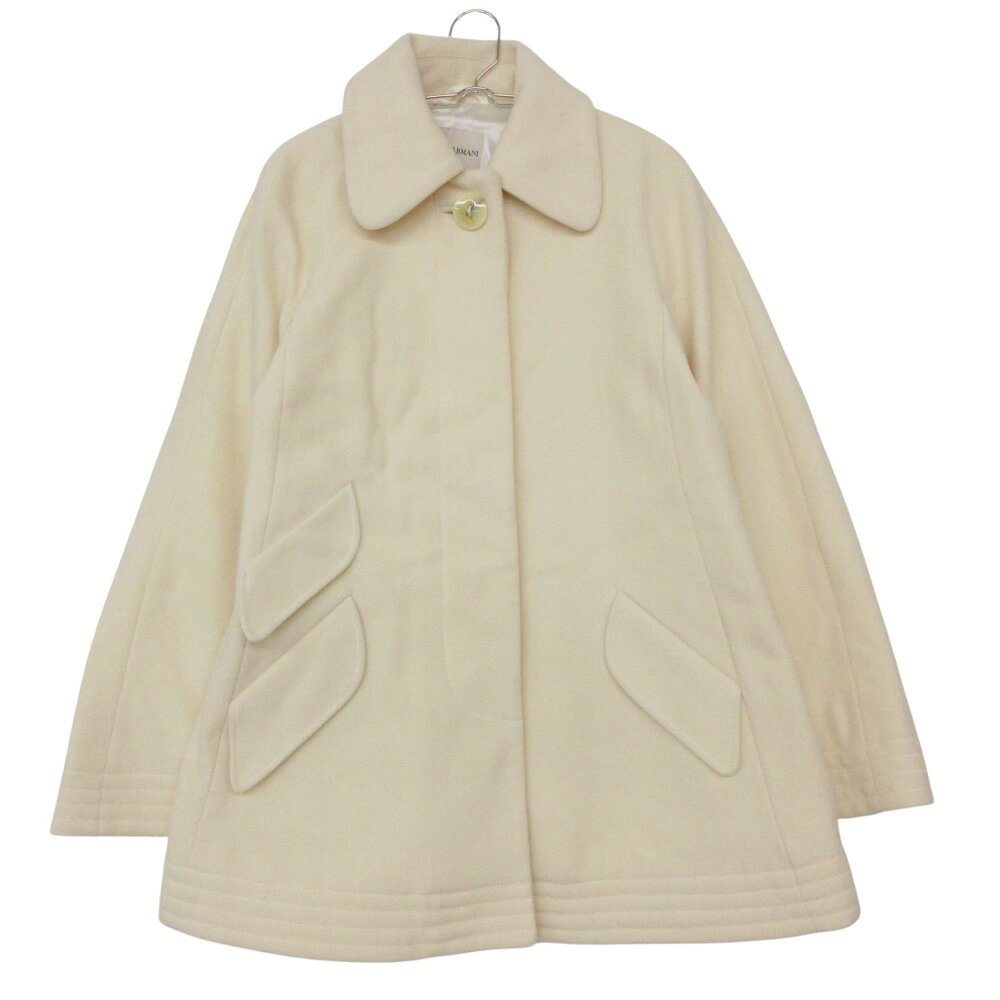 Rakuten - Emporio Armani エンポリオ・アルマーニ ステンカラーコート カシミヤ混 Aライン 比翼ボタン アイボリー 40【M】 レディース 【中古】