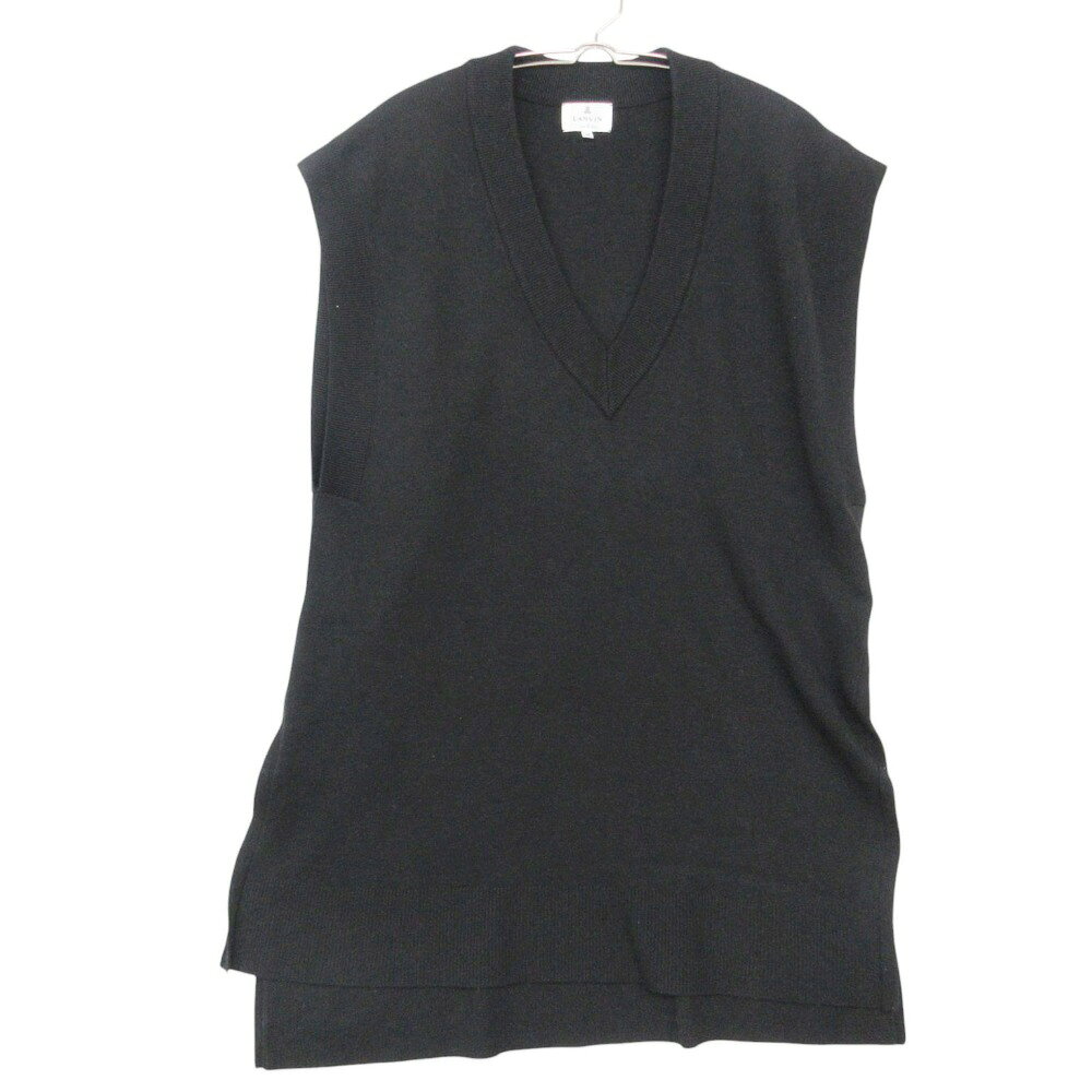 乐天商城 - LANVIN en Bleu ランバンオンブルー ニット ベスト チュニック サイドスリット プルオーバー 3296811 ブラック 38【M】 レディース 【中古】