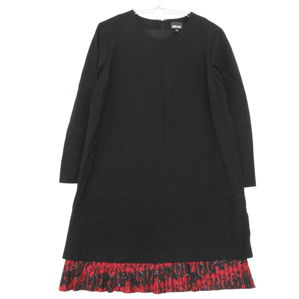 Rakuten - 15SS Just Cavalli ジャストカヴァリ ワンピース 七分袖 裾プリーツ ひざ丈 ハーフ カットソー ブラック 38 155/80A【S】 レディース 【中古】