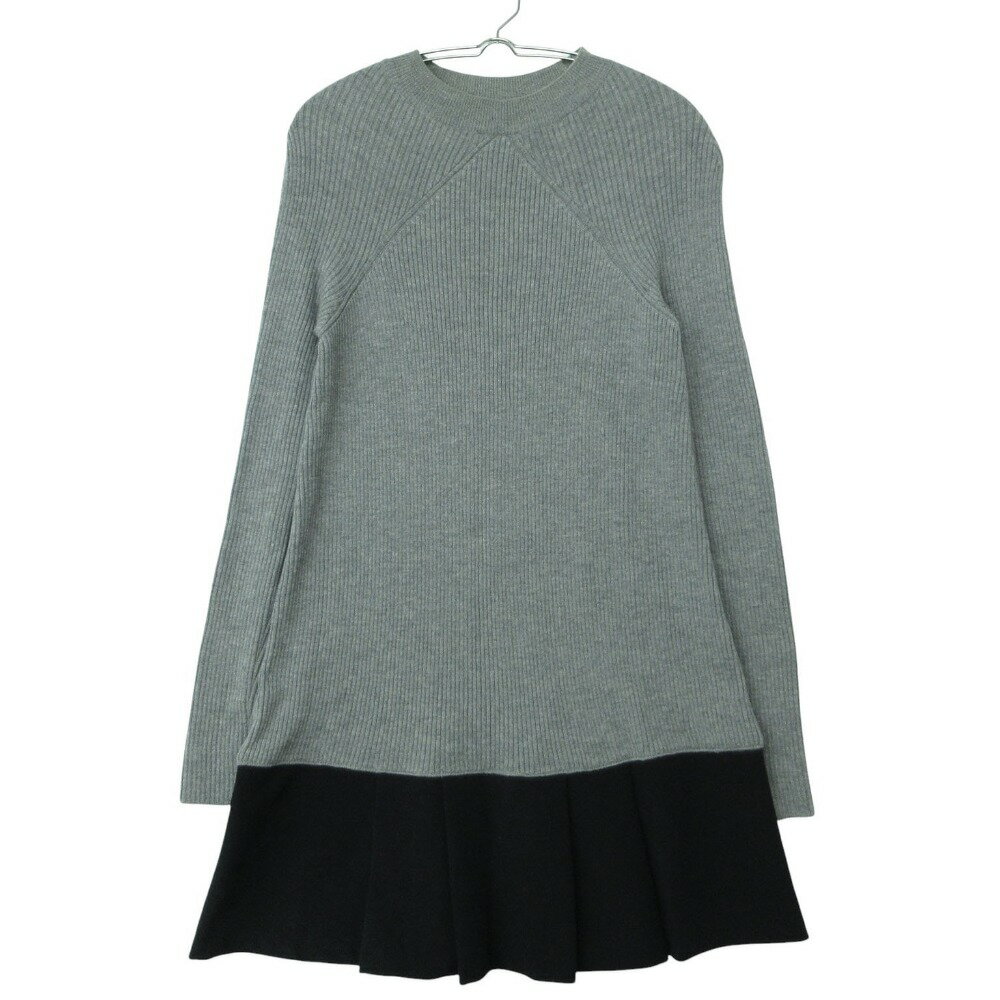 Rakuten - FOXEY NEW YORK COLLECTION フォクシー ニューヨーク コレクション ワンピース リブ コンボ ニット フレア ドレス ミニ丈 長袖 グレー 40【M】 レディース 【中古】