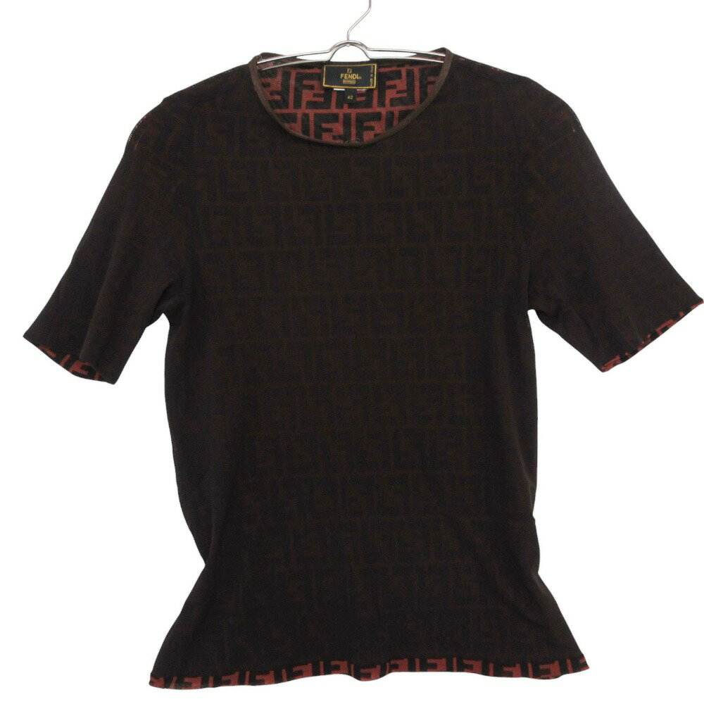 Rakuten - FENDI フェンディ 半袖Tシャツ ズッカ柄 カットソー パワーネット タグカット ストレッチ 赤褐色 42【M】 レディース 【中古】