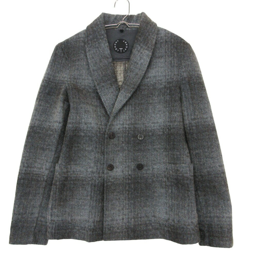 Rakuten - T-JACKET ティージャケット テーラードジャケット チェック ニット ダブルブレスト コットンポリ ブレザー アウター グレー系 XS メンズ 【中古】