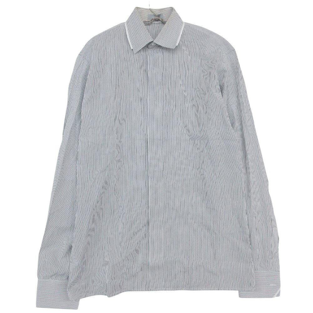 DIOR HOMME ディオール・オム 長袖シャツ ストライプ柄 レイヤードカラー ドレスシャツ トップス ホワイト 38【S】 メンズ 【中古】