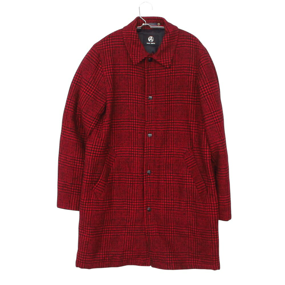 Paul Smith ポール スミス PS ステンカラーコート グレンチェック ツイード 中綿 ジャケット ブルゾン アウター レッド M【M】 メンズ 【中古】