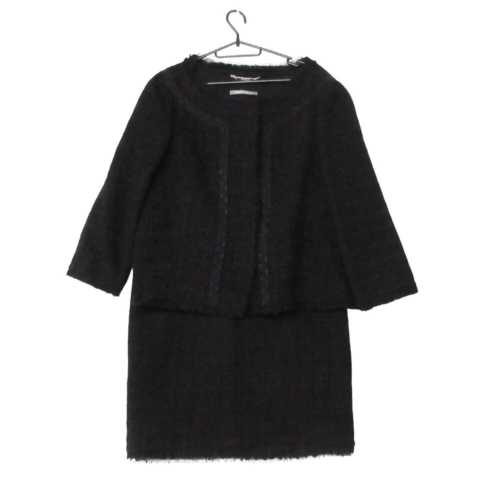 樂天商城 - ALBERTA FERRETTI アルベルタフェレッティ セットアップ ノーカラー フリンジ裾 ツイード 上下セット ウール アクリル ブラック 42【M】 レディース 【中古】