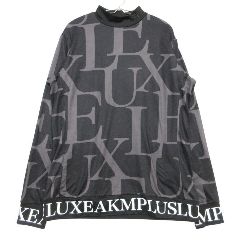 Rakuten - LUXEAKMPLUS リュクスエイケイエムプラス カットソー 総柄 ロゴ モックネック ストレッチ シャツ Tシャツ 長袖 ジャージー素材 ブラック XL メンズ 【中古】