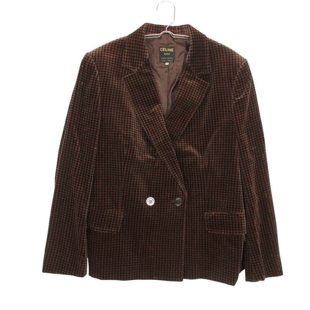 Rakuten - CELINE セリーヌ テーラードジャケット ベロア 千鳥柄 ハウンドトゥース ダブルブレストブレザー ブラウン 44【XXL】 レディース 【中古】