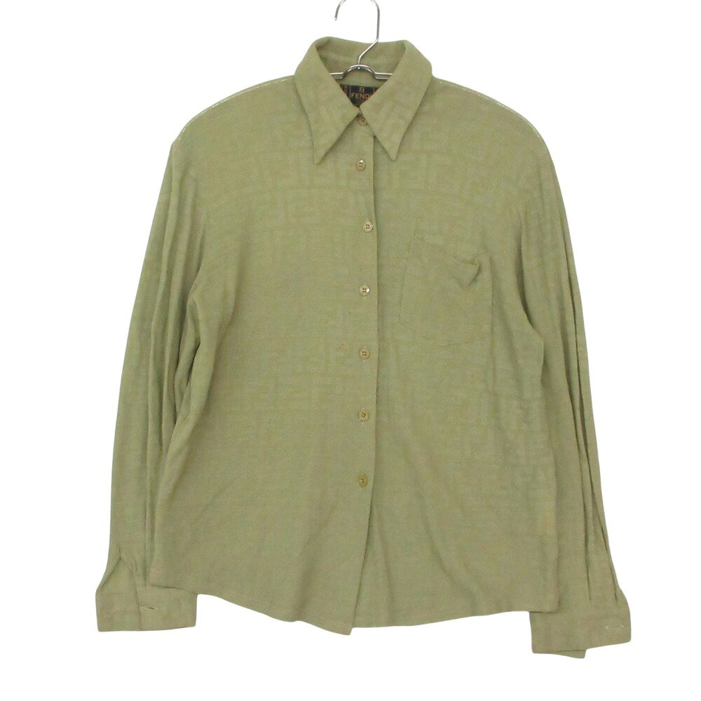 T-Shirts - FENDI フェンディ 長袖シャツ ズッカ柄 総柄 ストレッチ ブラウス カットソー ライトグリーン 40【M】 レディース 【中古】