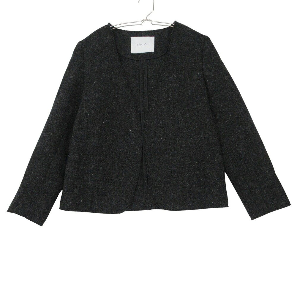 heliopole エリオポール × ハリスツイード Harris Tweed ノーカラージャケット ブレザー ウール 4186-1201 上着 ブラック 38【M】 レディース 【中古】